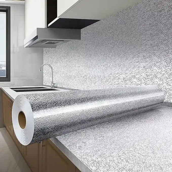 3 Meter Waterproof Oil-Proof Self Adhesive Aluminum Foil Wall Sticker Home Kitchen Decor Stove Cabinet Stickers, Wallpaper Removable Wall Protector Sticker